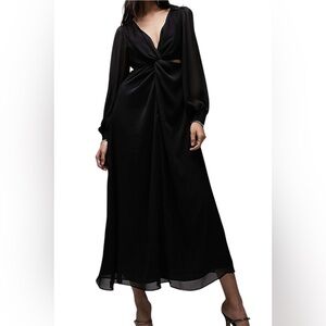 Topshop black long sleeve twist cut out midi/maxi dress
